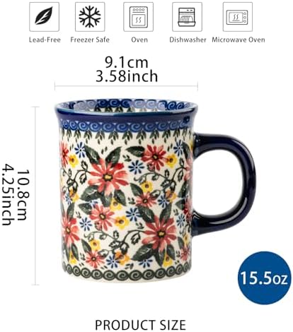 Ceramic Latte Mug Set of 4, 15.5oz Hand Painted Porcelain Coffee Cups With Handle for Tea/Milk/Cocoa - Modern Retro Design For Any Kitchen. Microwave and Dishwash Safe (Exotic Daisy) - Image 2