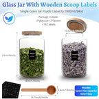 Glass Coffee Jar with Wood Lids Spoon Labels Clear Coffee Ground Canister set of 2,Borosilicate Glass Food Containers for Spice Cookies Sugar Tea Bar (2800ml/94oz-2 pack-with spoon) - Image 2