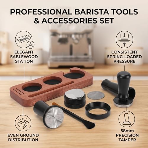 Espresso Accessories Kit, Espresso Tamper Tools Accessories Kit, Coffee Tamping Station Coffee Distributor 58mm Tamper Dosing Funnel, WDT Stirrer, Brush - Image 2
