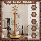 DoubleFill Christmas Tree Coffee Mug Holder 8 Hooks Snowflake Mug Holder for Countertop Snowflake Cup Rack Wood Christmas Tree Display for Winter Kitchen Coffee Accessories - Image 3