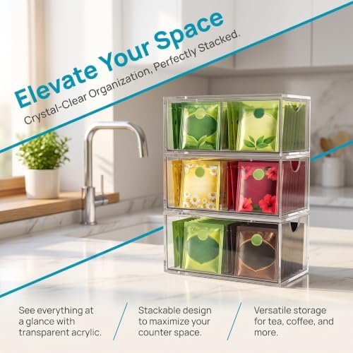 3pcs Tea Bag Organizer with Drawers, Acrylic Stackable Storage Case - Image 3