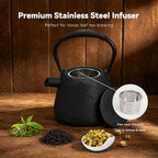 Cast Iron Teapot 34 oz (1000 ml) with Infuser, Water Wave Design, Black - Image 5