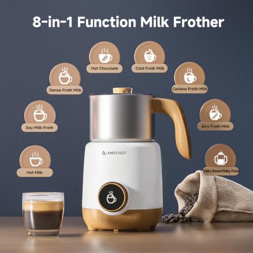 AMZCHEF Coffee Grinder and Milk Frother Set, 48 Grind Settings Burr Grinder with LED Touchscreen + 8-IN-1 Hot & Cold Milk Steamer, All-in-One Home Barista Kit for Espresso, Latte, Cappuccino & Iced Co - Image 7