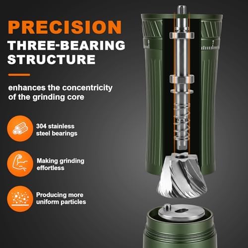Manual Coffee Grinder with 38mm Titanium Coated Conical Burr, Premium Hand Coffee Grinder with External Adjustable Setting for Espresso, Pour Over & French Press, Slim Waist Design,Green - Image 7