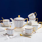 British Bone China Blue Gold Tea Cup & Saucer Set of 4 with Gift Box by HappleCwlwgoHome