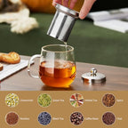 DOPUDO Glass Tea Cup with Infuser and Lid, 14.5oz/450ml Large Borosilicate Glass Teacup with Stailess Steel Filter, Clear Mug for Loose Leaf Blooming Tea, Dishwasher Safe - Tea Maker Gift. - Image 6