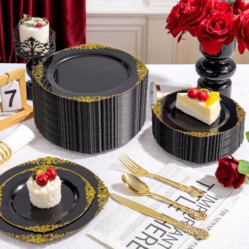 YOUBET 700PCS Black Plastic Dinnerware Set for Wedding Party - Image 5