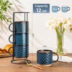 GBhome 12 OZ Stackable Coffee Mugs Set of 4, Ceramic Coffee Cups Set - Image 3