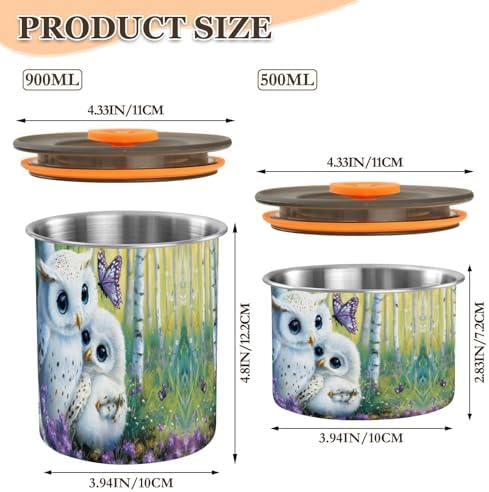 Stainless Steel Coffee Storage Containers with Airtight Lid, Forest Cute Owl Butterfly 30oz Food Storage Container Kitchen Canister for Tea, Coffee Beans, Ground, Sugar Storage - Image 2