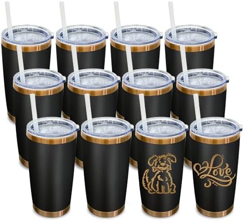 20 oz Tumbler Bulk Stainless Steel Tumblers with Lids and Straws Black by MetalyaTumblers