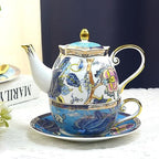 ACMLIFE Tea for One Teapot and Cup, Vintage Floral Porcelain Tea Set for One, Bone China Teapot with Cup Set, Tea Pot Gift for Women (Blue-A) - Image 6