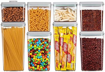 Ankou Food Storage Containers Pop Airtight Food Storage Containers with Lids for Kitchen Pantry Organizing Cereal Snack Flour Sugar Coffee Spaghetti Stackable - 8 Pcs (1.2, 2.0, 2.7, 3.3qt)*2 by ANKOU