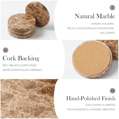 Natural Marble Serving Tray (9.8x4.7 Inch) & Marble 4 Coasters Set - Elegant Table Decor for Living Room and Coffee Table, Modern Home Accessories, Gift for Housewarming - Image 4