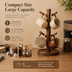 Sturdy Bamboo Mug Tree with Drip Tray, 4 Arm Rotating Cup Holder for Espresso & Cappuccino Cups, Compact Organizer for Home or Office, 11in - Image 6