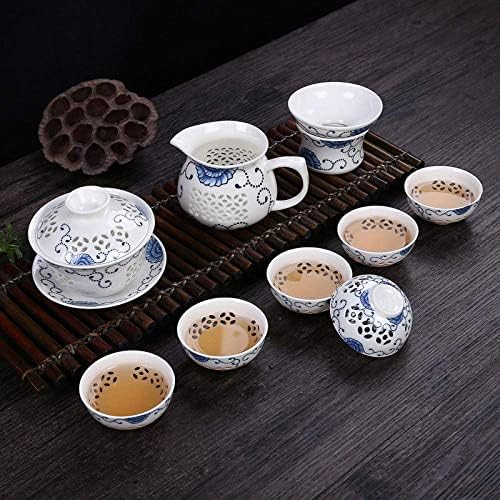 Blue-and-white exquisite ceramic teapot kettle tea cup hollow out porcelain tea set chinese handmade tea set drinkware-K10 pcs (M10 pcs) - Image 3