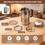 TOMAKEIT 1L/34 Oz French Press Coffee Maker,304 Stainless Steel Coffee Press,Durable & Easy Clean,Leak-Proof Design,Prensa Francesa Para Cafe for Home,Office,Camping (Silver-Upgrade) - Image 3