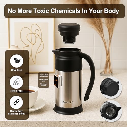 Creamer Pitcher for Coffee,1L/34 Oz Thermal Coffee Carafe,Stainless Steel Coffee Carafes for Keeping Hot and Cold,Double-Wall Design,12-Hour Hot & Cold,Leak-Proof, Portable for Travel,Camping,Office - Image 2