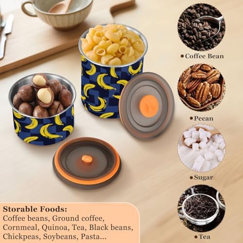 Dry Food Storage Containers Stainless Steel Storage Containers For Pantry Blue and Black Checkered Bananas Stackable Push Button 900ml - Image 6