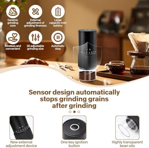 Portable Burr Coffee Grinder, Small Electric Coffee Grinder with 35 Settings, USB Rechargeable Cordless Mini Coffee Bean Grinder with Conical Ceramic Burr for Travel (WHITE) - Image 3