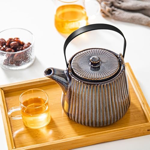 Yundu Ceramic Teapots for Tea, 1000ml/33.8oz Tea Pot with Infusers for Loose Tea, Striped Tea Pot with Removable Tea Infuser - Reactive Brown - Image 4