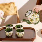 Hand Painted Embossed Floral Ceramic Tea Set, Tea Sets for Adults - Image 4