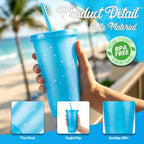 24 Pcs Blue Tumblers with Straw & Lid - 24oz Coffee Cups - Image 3