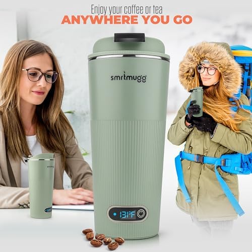 SmrtMugg GO Heated Coffee Mug, Travel Mug, 13.5 OZ. Smart Mug, Battery Powered Heated Coffee Mug, Great for Coffee and Tea, Snap on Magnetic Charging Cord, Adjustable Temperature (Mint Green) - Image 6