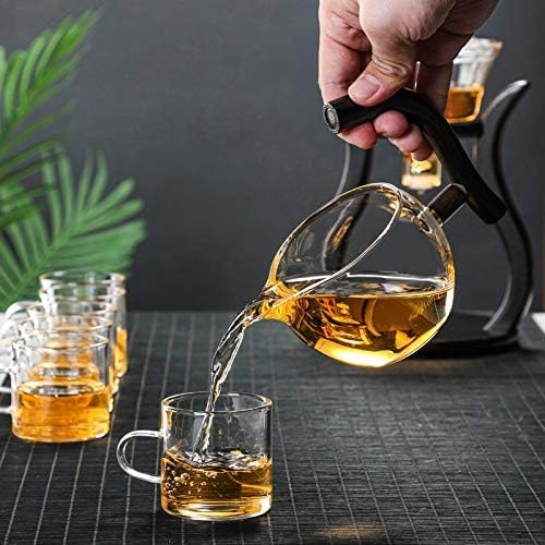 RORA Lazy Kungfu Glass Tea Set Semi Automatic Drip Rotating with Infuser Glass Teapot Set (6 cups) - Image 5