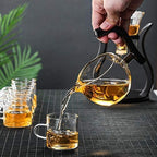 RORA Lazy Kungfu Glass Tea Set Semi Automatic Drip Rotating with Infuser Glass Teapot Set (6 cups) - Image 5