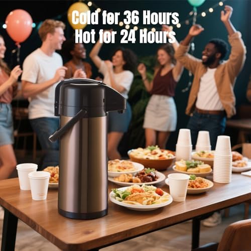 PARACITY Termos Para Cafe, Coffee Carafe 102OZ, Double-Pump Gold Airpot - Image 4