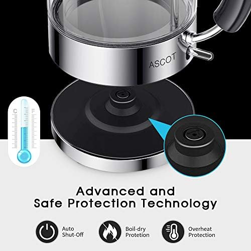 ASCOT Glass Electric Kettle, 1.5L Borosilicate Glass, 1500W, Silver - Image 5