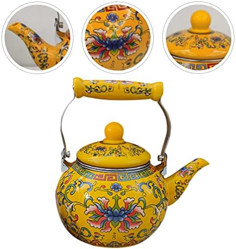 Healeved Enamel Tea Kettle with Ceramic Handle and Infuser 2.2L Water Kettle Coffee Pot Classic Floral Tea Kettle Steel Teapot for Stovetop Induction Cooker No Whistling Yellow - Image 3