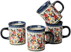 Ceramic Latte Mug Set of 4, 15.5oz Hand Painted Porcelain Coffee Cups With Handle for Tea/Milk/Cocoa - Modern Retro Design For Any Kitchen. Microwave and Dishwash Safe (Exotic Daisy) by ONECCI