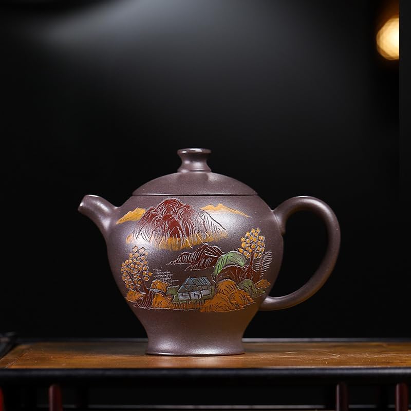 Tea Pot 220ML Purple Clay Teapots Handmade Scenery Pot Raw Ore Azure Mud Kettle Zisha Tea Set Chinese Teapot Teapot for Infuser (220ml One Size) - Image 3
