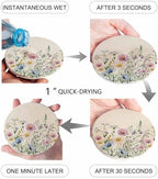 Coaster for Drinks 4 Pack,Watercolor Natural Blossom Floral Absorbent Round Ceramic Stone with Cork Base,Garden Flower on Linen Drink Coaster Cup Mats for Home Dining Coffee Tables - Image 3