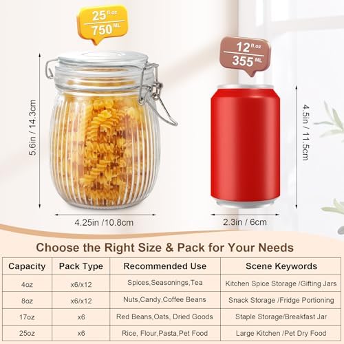 Glass Jars with Airtight Lids, 26oz Glass Storage Jars Set of 6, Thick Food Storage Containers for Pantry Organization, Kitchen Counter, Coffee, Pasta, Cereal - Image 2