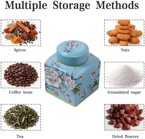 Coffee Bean Storage Canister with Airtight Lid, Decorative Ceramic Tea Jar with Vintage Floral Pattern, Sugar Container & Spice Jar for Kitchen Countertop or Cabinet - Peacock Blue & 30oz - Image 6