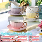 ICHAG Bone China Pumpkin Cup & Saucer Set of 6, 5 colors,8oz, Real Gold Trim on Cup Rim & Handle, Dual-Purpose for Coffee & Tea, Luxury Elegant Tea Cups with 6 Matching Spoons - Image 5