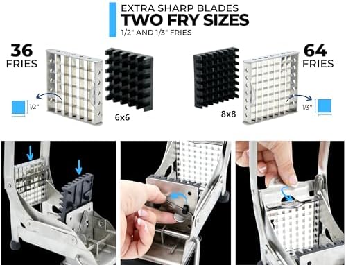 2-Blade French Fry Cutter - Stainless Steel Potato Slicer, Non-Slip Suction - Image 4