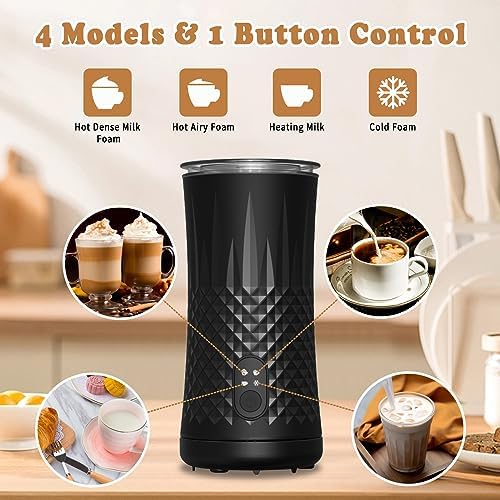 VRORFUN Electric Milk Frother and Steamer, 4-in-1 Automatic Milk Frother and Warmer Heater, Hot and Cold Milk Foam Maker for Coffee, Latte, Cappuccino Silent Operation, Black - Image 5