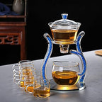RORA Glass Teapot Set Semi Automatic Drip Rotating with Infuser Lazy Kungfu Tea pot Set (Blue) - Image 2