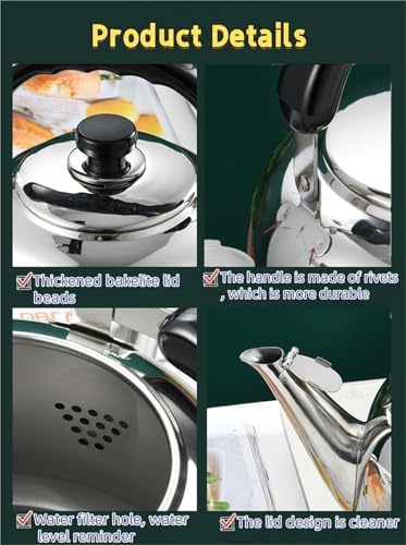 Stainless Steel Tea Pot Whistling Tea Kettles 316 Food Grade Teapot With Ergonomic Handle Suitable For Gas Induction Electric Stovetops - Image 6