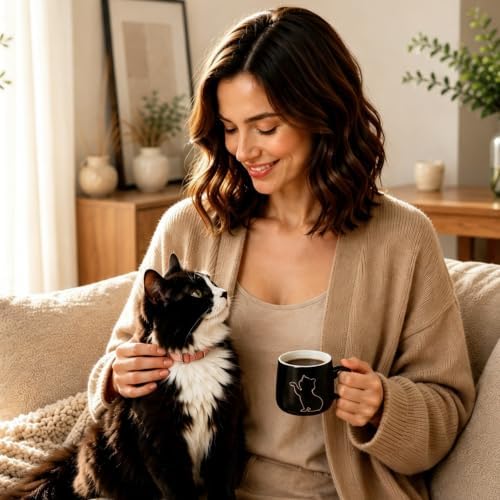 6 oz Ceramic Espresso Cups Set of 2 with Saucers Cat Coffee Cups with Gold Rim and Gift Box for Cappuccino and Coffee Black - Image 5