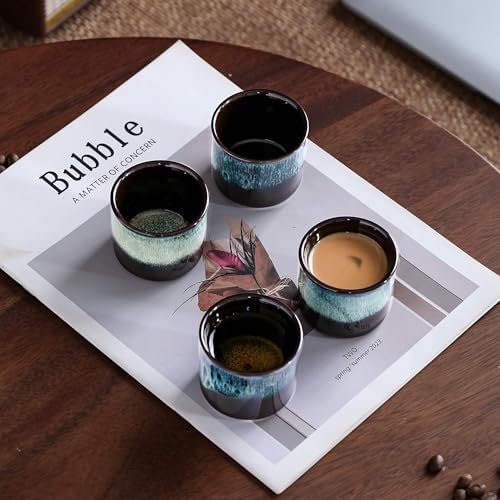 Japanese Tea Cups Set of 6, Ceramic Teacups, Chinese Tea Cups for Hot Tea or Coffee, Demitasse Cups 2.5 Ounces Coffee Mugs (magic blue exterior) - Image 4