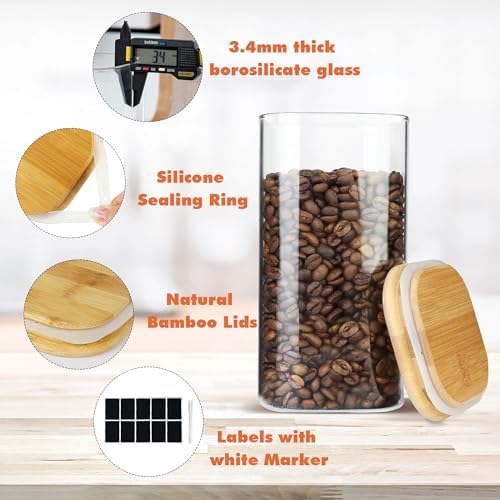 Glass Storage Containers with Airtight Bamboo Lids Set of 3,Pantry Food Glass Jar with Lid,Perfect for Kitchen Organization-Flour,Rice,Pasta,Sugar,Coffee Beans,Accessories Included (3 packs(68oz)) - Image 4