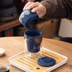 Portable Gongfu Tea Set with Travel Case, Ceramic Tea Set with Glass Teapot Infuser, Bamboo Tea Tray and 4 Ceramic Teacups, All-in-One Travel Tea Kit for Home Office Outdoor Picnic Camping - Image 6