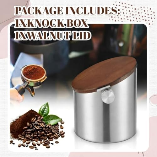 Reallnaive 5.3in Espresso Knock Box with Lid, Stainless Steel, Round - Image 3