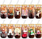 Umigy 12 Pack Christmas Glass Cups 16 oz Drinking Glasses,Chic Style by Umigy
