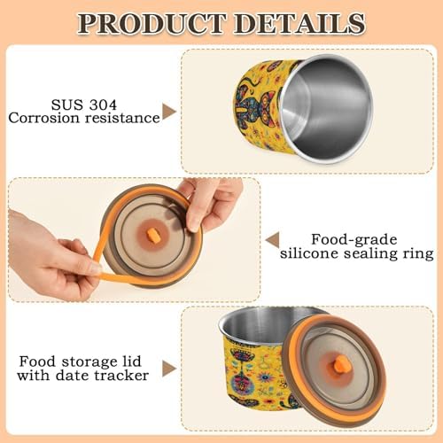 Stainless Steel Coffee Storage Containers with Airtight Lid, Day Of The Dead Skull Cat 30oz Food Storage Container Kitchen Canister for Tea, Coffee Beans, Ground, Sugar Storage - Image 5