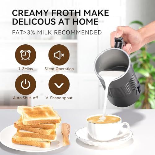 Electric Coffee Milk Frother, 11.8oz/350ml Milk Frother and Steamer with Two Whisks, One-touch Operation, Silent Foaming, Automatic Off & Easy Cleaning - Image 4